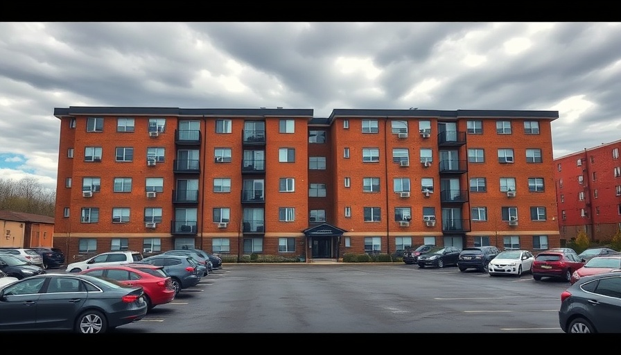 Brick apartment building with parking lot in Muskegon.