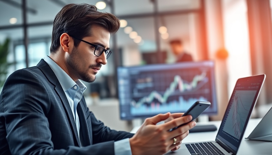 AI in retirement planning scene with smartphone and graphs.