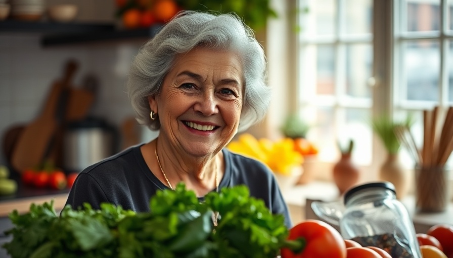 Nutrient guidance for women in their sixties in a bright kitchen.