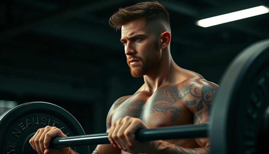 Muscular male lifting barbell, showcasing strength in the gym.