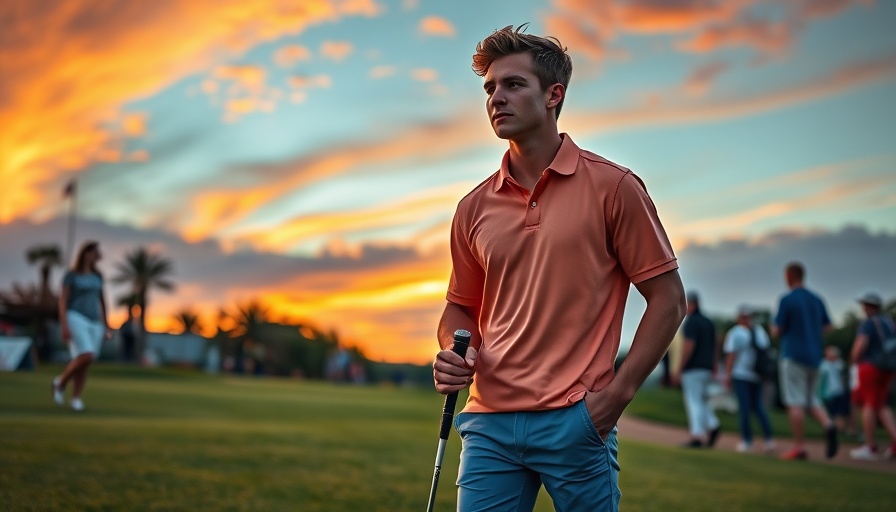 Young golfer at sunset during a record-breaking golf quest for seniors.