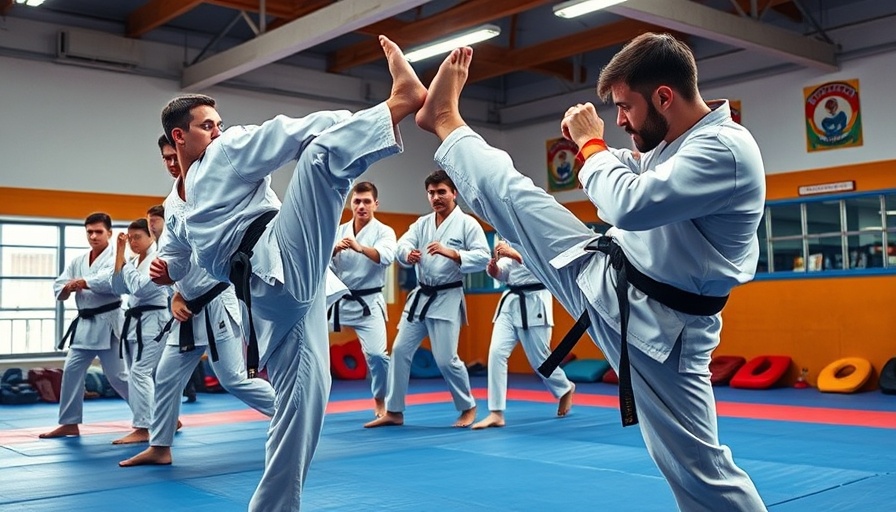 Martial arts class in Gurnee with students practicing kicks in a gym.