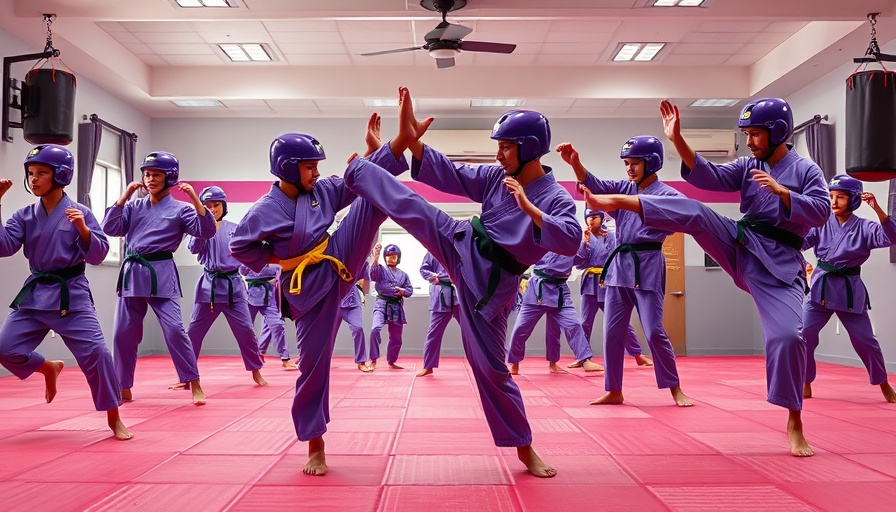 Karate class in Gurnee dojo with students practicing kicks.