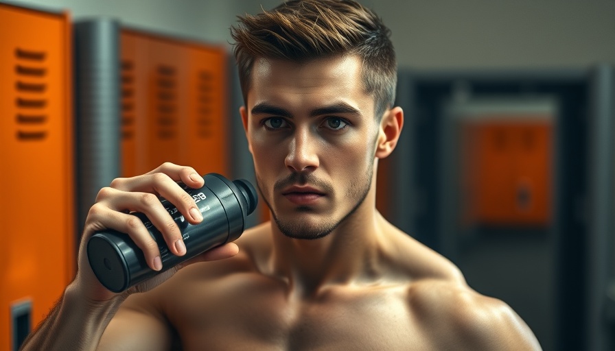 Young man drinking from shaker bottle in locker room, considering caffeine cutoff times for better sleep.