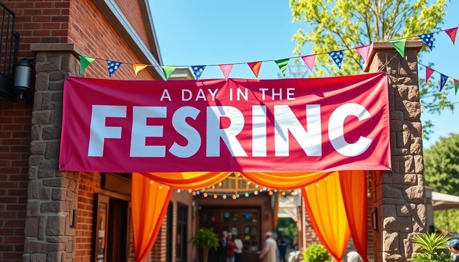 Festival banner at block party supporting autism awareness.