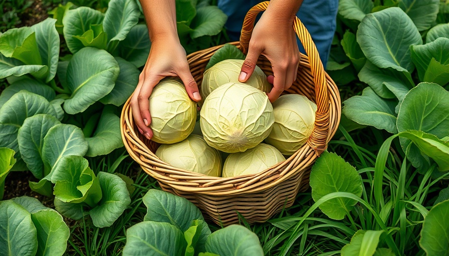 Harvesting cabbages in a garden; vegetables to sow in August.