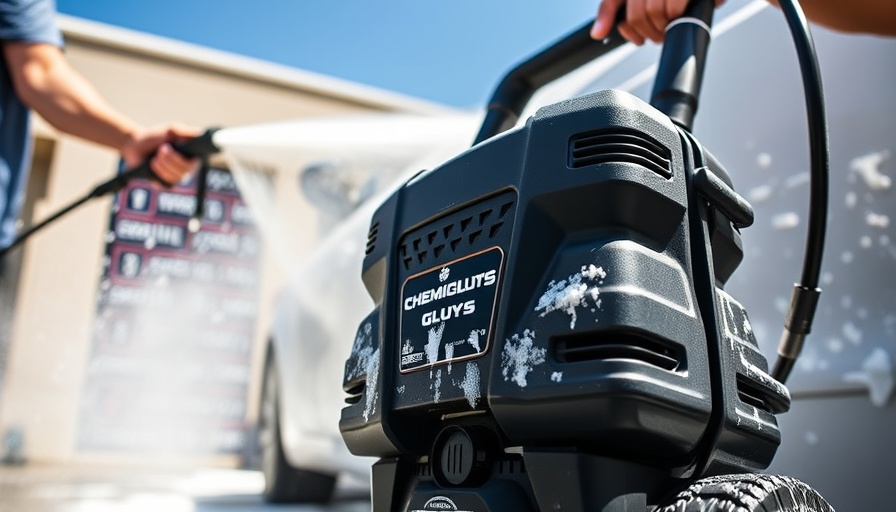 Chemical Guys PM2000 Pro Pressure Washer in use, car cleaning scene.