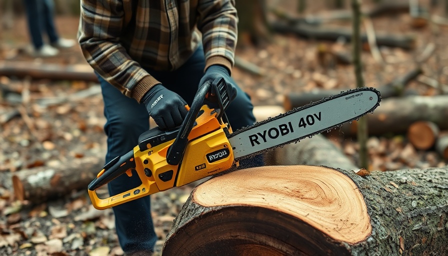 Ryobi 40V 16-inch chainsaw in action demonstrating performance.