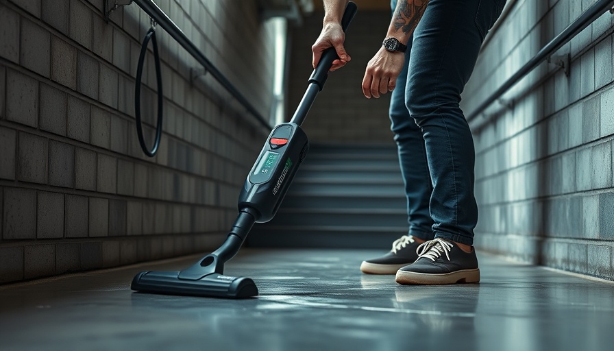 Modern cordless cleaning device in use in industrial setting, Muskegon.
