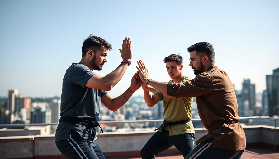 Karate Kid: Legends - Rooftop training scene with three focused individuals.