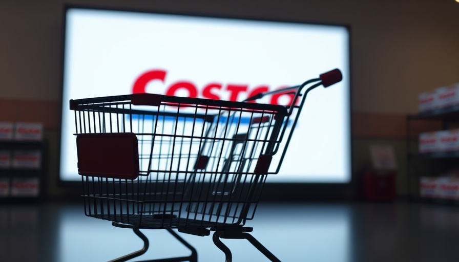 Shopping cart silhouette in front of Costco logo, highlighting cost-plus pricing.