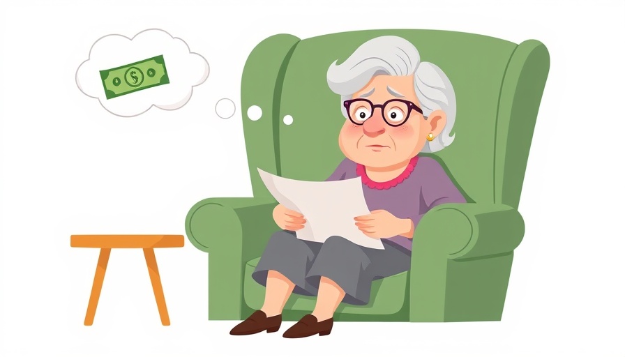 Senior woman pondering financial goals in cartoon style