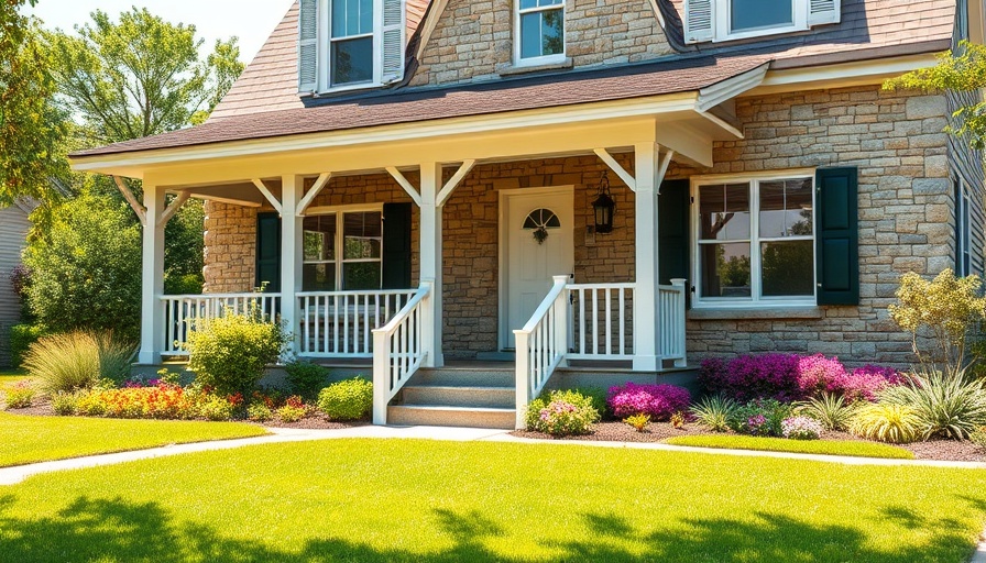 Stone house with manicured lawn showcasing lawn fertilization and weed control services Muskegon.