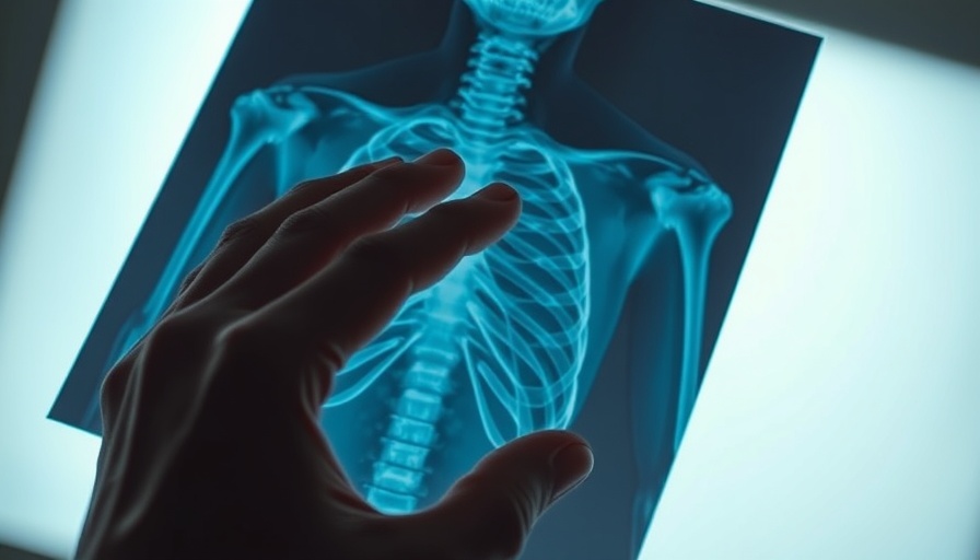Hand holding X-ray in research, fibrous dysplasia focus.