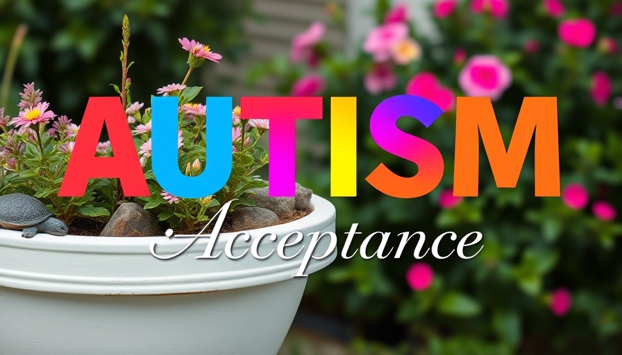 Autism acceptance banner in garden at Collier County autism school opening.
