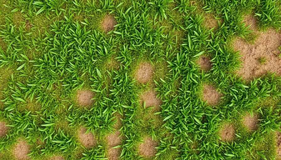 Close-up of patchy grass with bare patches.
