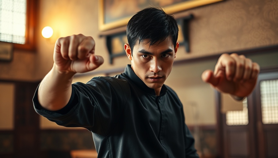 Martial artist practicing martial arts in traditional setting