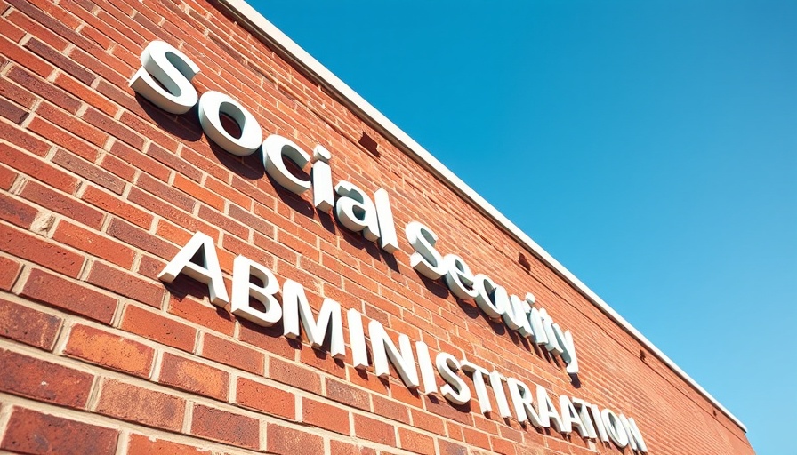 Brick facade of Social Security office in Muskegon under clear blue sky.