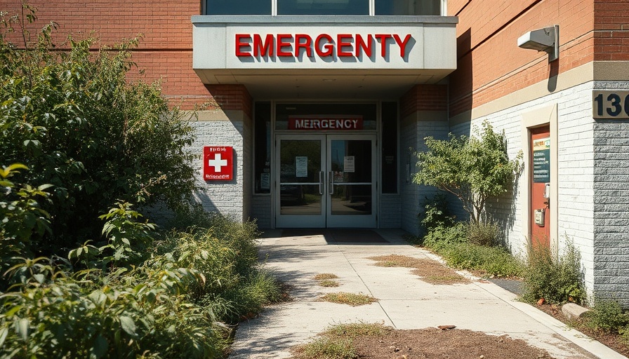 Emergency room entrance at Weiss Hospital showing neglect, possibly linked to Medicare funding loss.