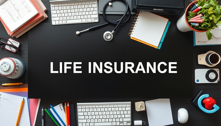 Life insurance concept image with office and medical items.