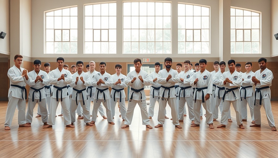 Martial artists lined up in a gym during the 2025 Vohenstrauß Seminar Report.
