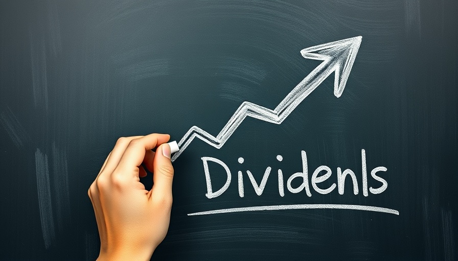 Chalkboard with drawn upward arrow labeled 'Dividends', symbolizing dividend stocks for retirement income.