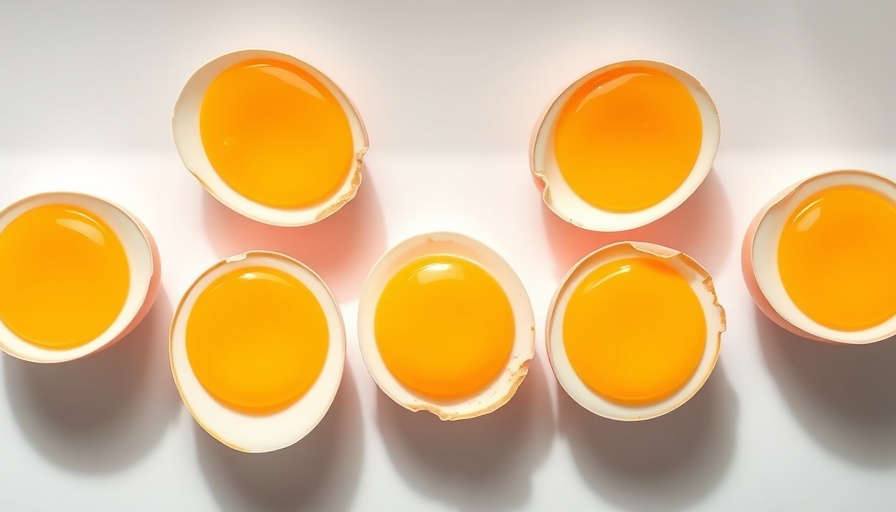 Artistic arrangement of eggshells and yolks, vibrant and detailed.