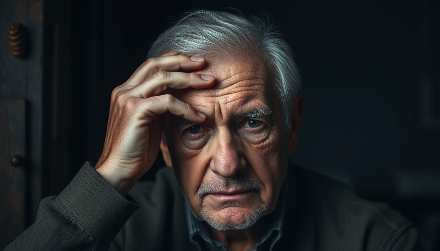 Somber elderly man reflecting in dimly lit room illustrating dementia rates.