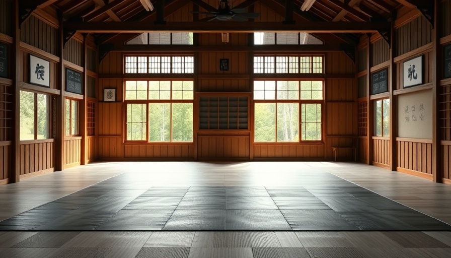 Renshusei training dojo in Japan with empty mat and tranquil setting.