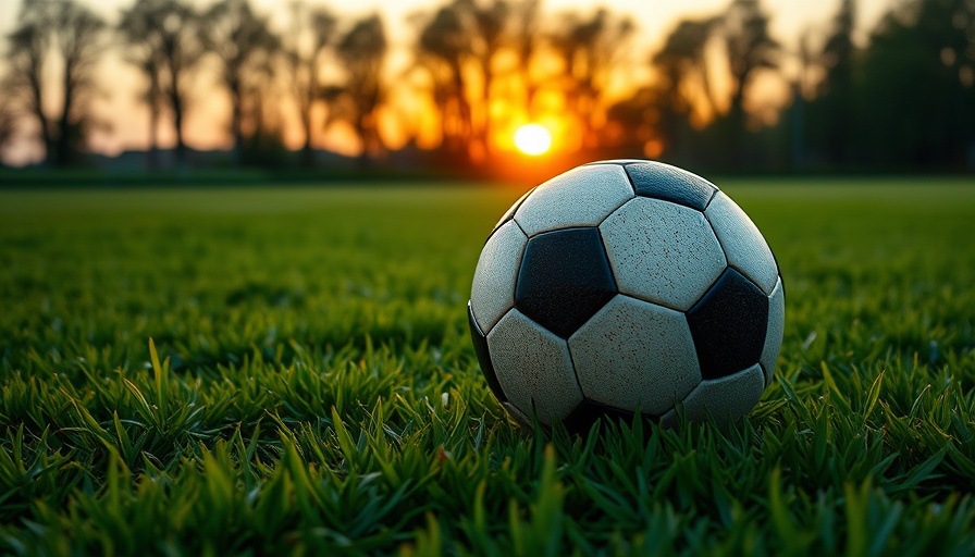 Serene football field with soccer ball during sunset, injury prevention in martial arts training.