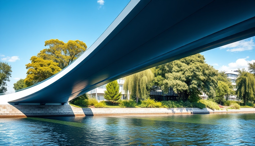 Modern bridge over river under a clear blue sky, Social Security 90th anniversary
