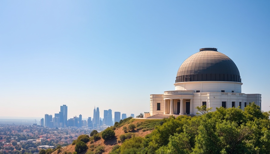 Griffith Observatory with Los Angeles skyline, clear day.