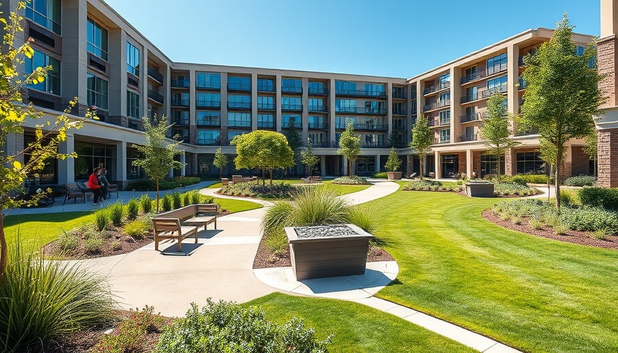 Modern senior living communities Muskegon, landscaped outdoor area.