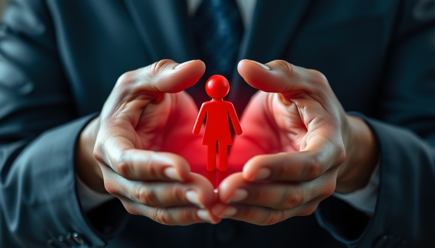 Hands shielding a red figure symbolizing insurance protection.