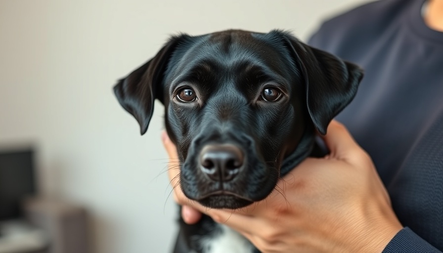 Senior black dog being held, promoting adopting senior dogs.