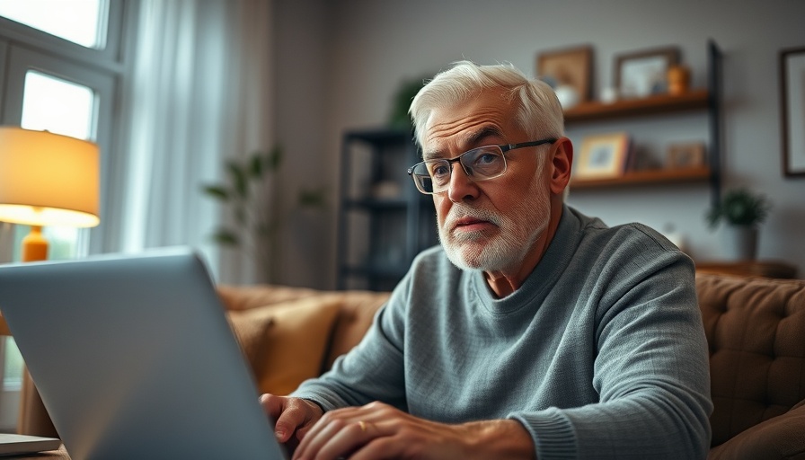 Senior man discussing tax deductions online, Muskegon setting.