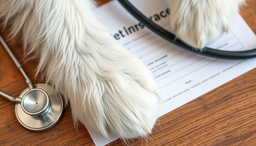 Pet health insurance access with a dog's paws, form, stethoscope.