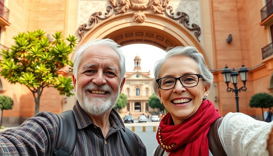 Older couple photographing their overseas retirement planning adventure.