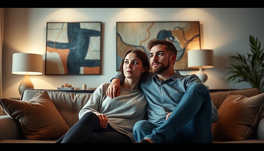 Thoughtful couple discussing financial planning services USA in cozy living room.
