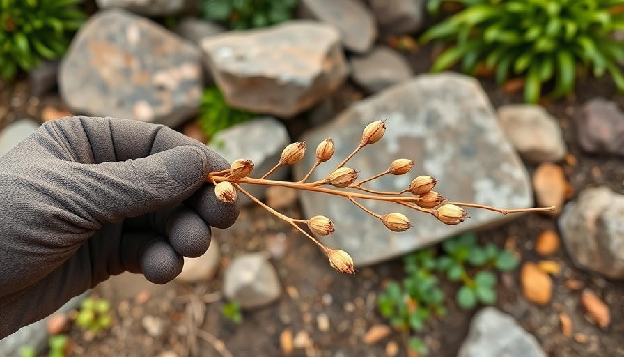 Gloved hand holding dry tree branch in garden for late season tree care.