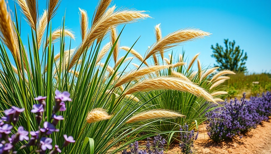 Ornamental grasses thriving in hot dry climates, vibrant and lush.