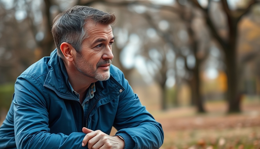 Man attentively discussing in a park, related to preventing sports injuries in young athletes.