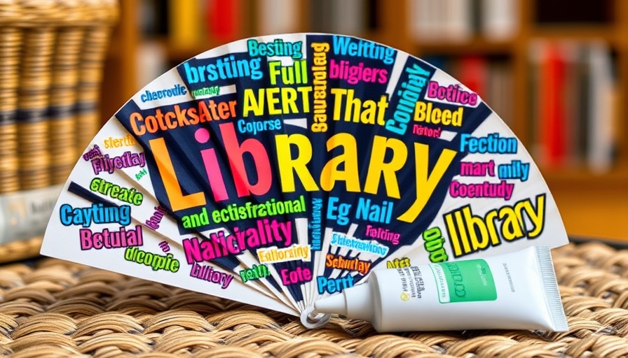 Library-themed fan and items at senior health fair.