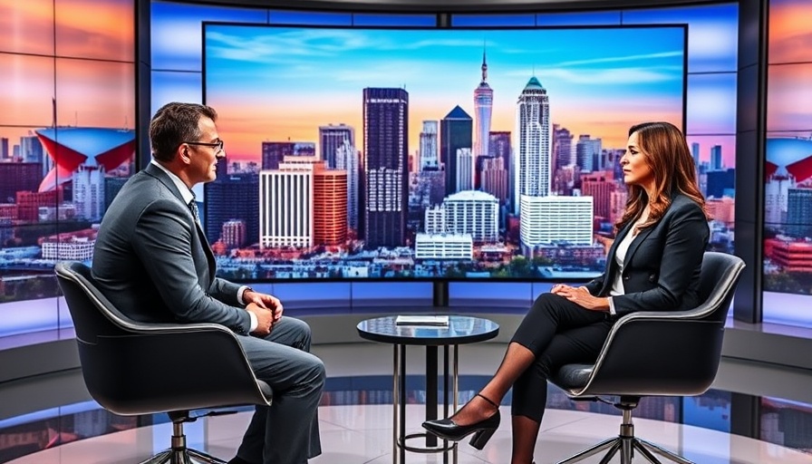 Studio interview with city backdrop, discussing tree risk assessments.