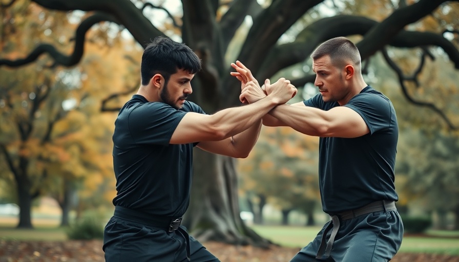 Dynamic martial arts sparring scene in a park, 2025 vibrant action.