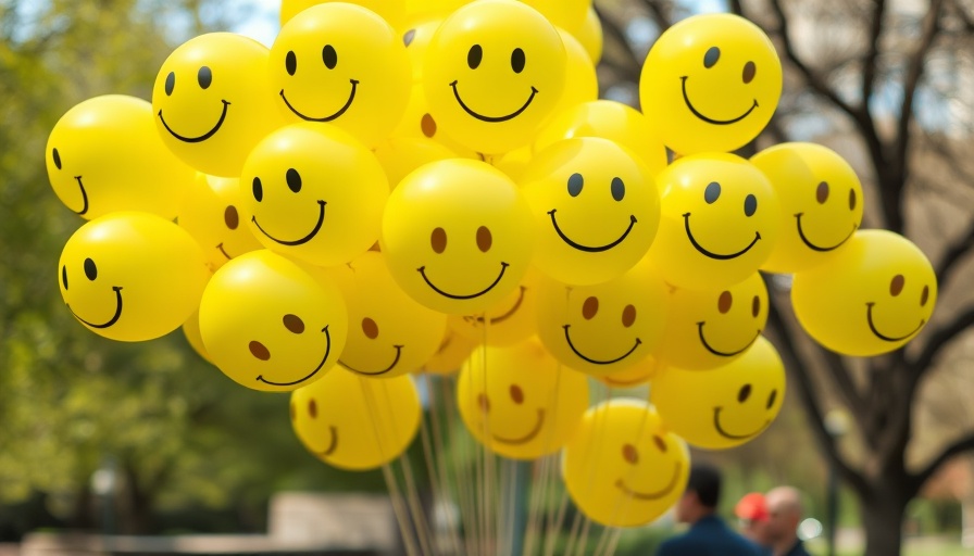 Yellow smiley balloons at autism acceptance walk event.