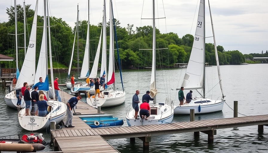 People preparing sailboats at Autism sailing camp in Macatawa Bay.