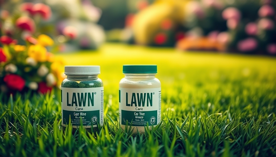 Lawn care products on grass in Shelby, MI.