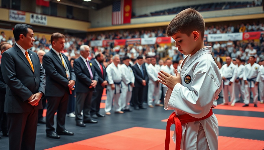 Karate participant bowing to officials at National Level Karate Championship.