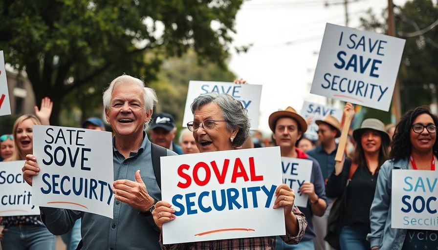 Protesters rally against Social Security threats to seniors, suburban setting.